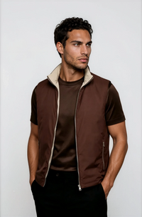 GILET RÉVERSIBLE — MOKA PROFOND / TAUPE SABLE