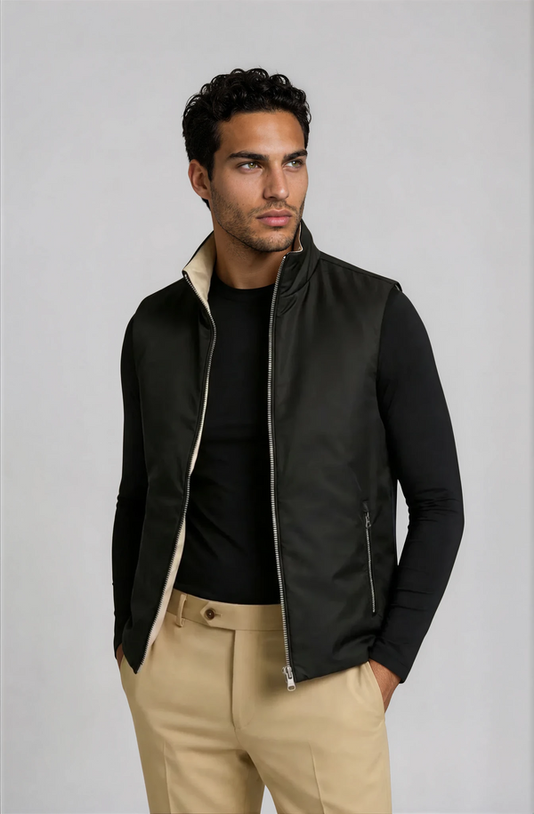 GILET RÉVERSIBLE — NOIR ONYX / ÉCRU