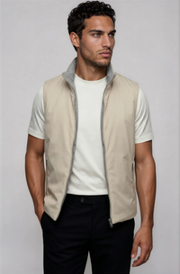 GILET RÉVERSIBLE — BLEU NUAGE / ÉCRU