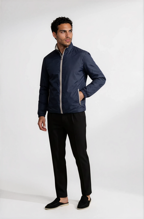 VESTE RÉVERSIBLE — BLEU NUIT / ÉCRU
