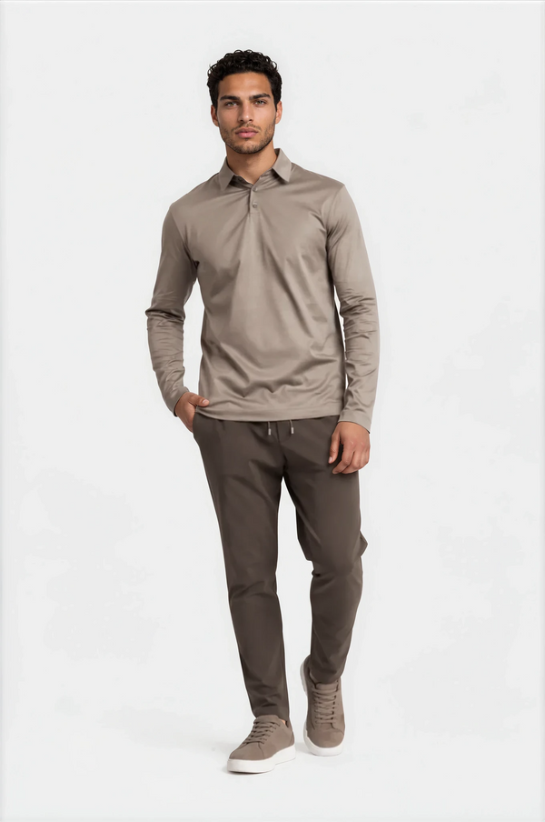 LONG SLEEVE POLO — TAUPE DÉSERT