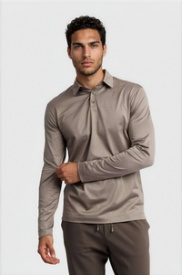 LONG SLEEVE POLO — TAUPE DÉSERT