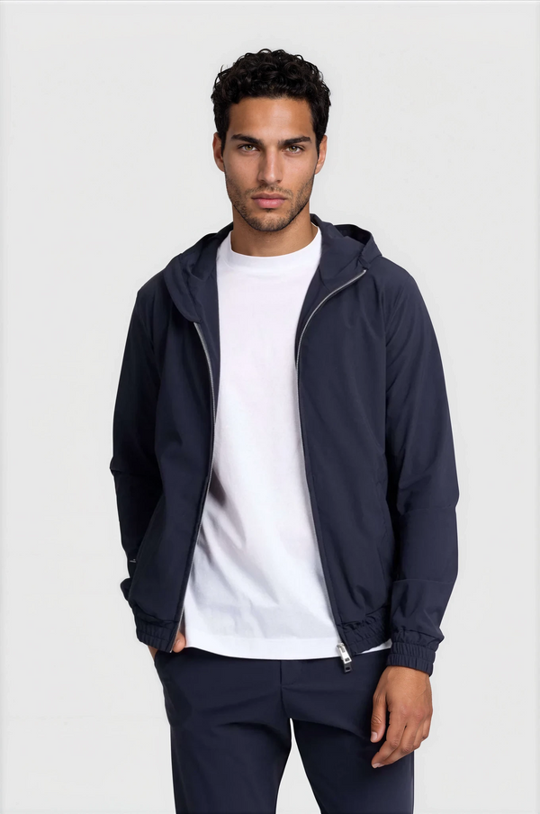 TECH JACKET À CAPUCHE — BLEU NUIT