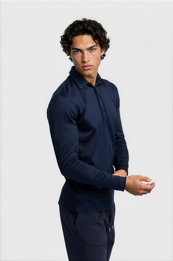 LONG SLEEVE POLO — BLEU NUIT