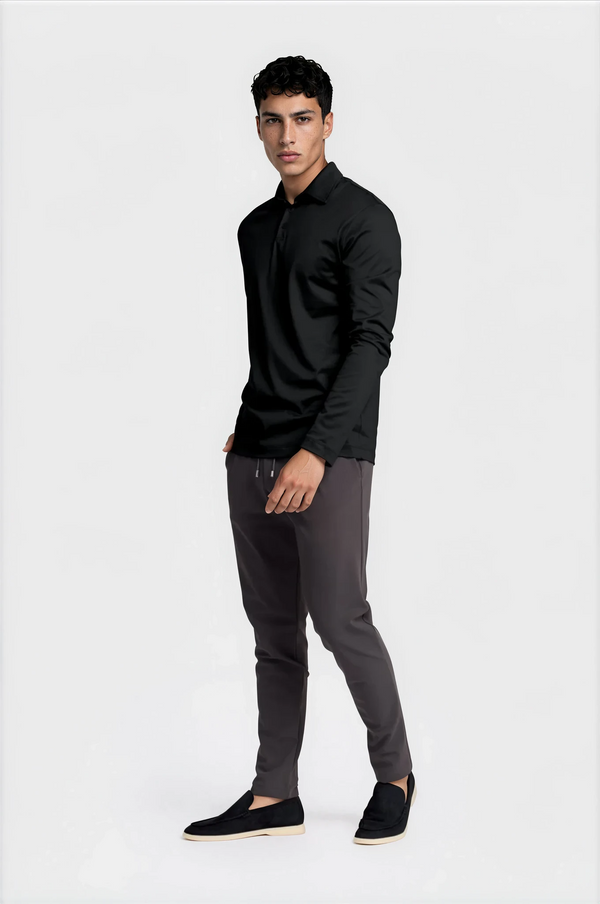 LONG SLEEVE POLO — NOIR ONYX