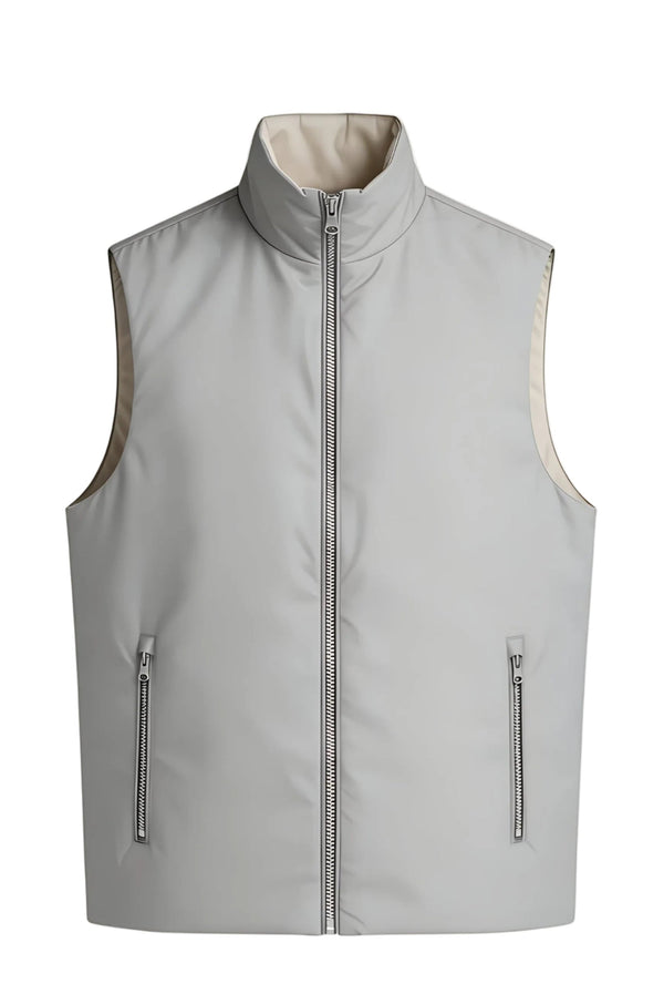 GILET RÉVERSIBLE — BLEU NUAGE / ÉCRU