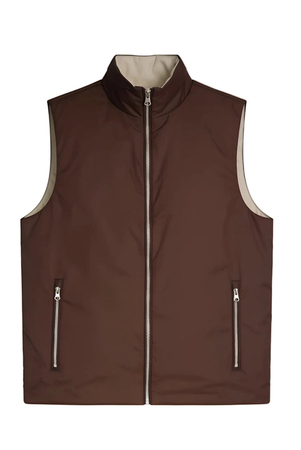 GILET RÉVERSIBLE — MOKA PROFOND / TAUPE SABLE