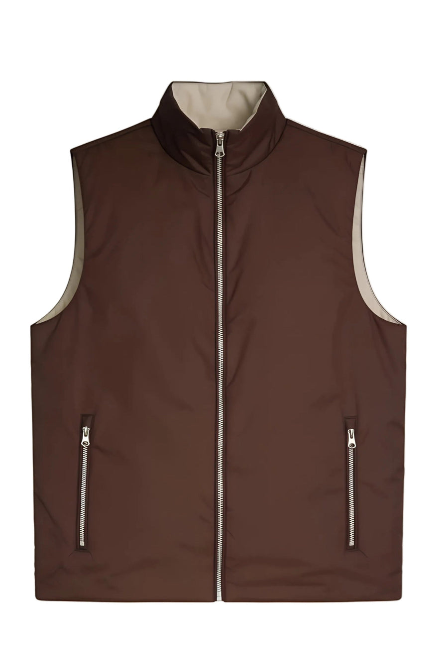GILET RÉVERSIBLE — MOKA PROFOND / TAUPE SABLE