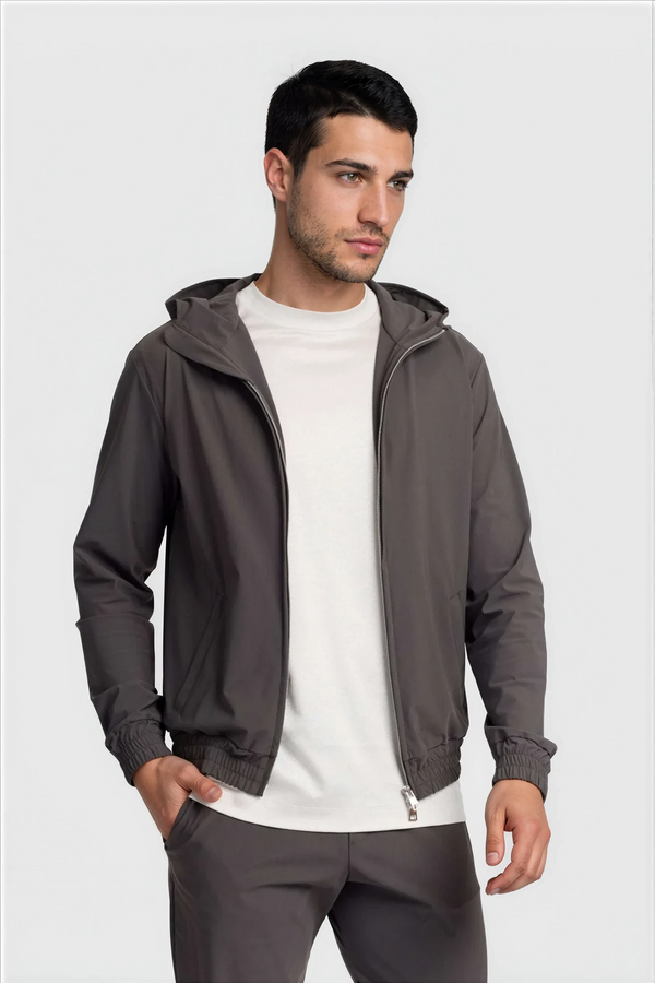 TECH JACKET À CAPUCHE — GRIS ANTHRACITE